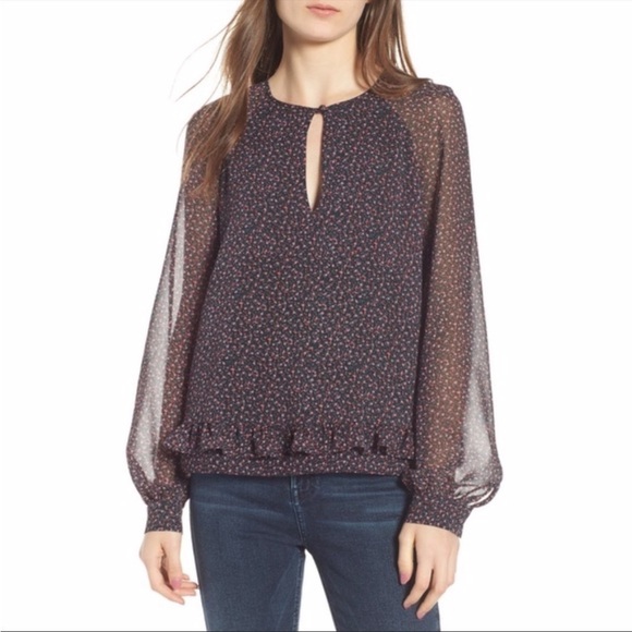 Rebecca Minkoff Lorena Ditzy Floral Sheer Long Sleeve Top Extra Small - Picture 1 of 12